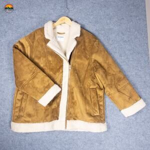 Old Navy Motorcycle Jacket Brown Full-Zip Bonded Sherpa-Lined Women's Size 2XL